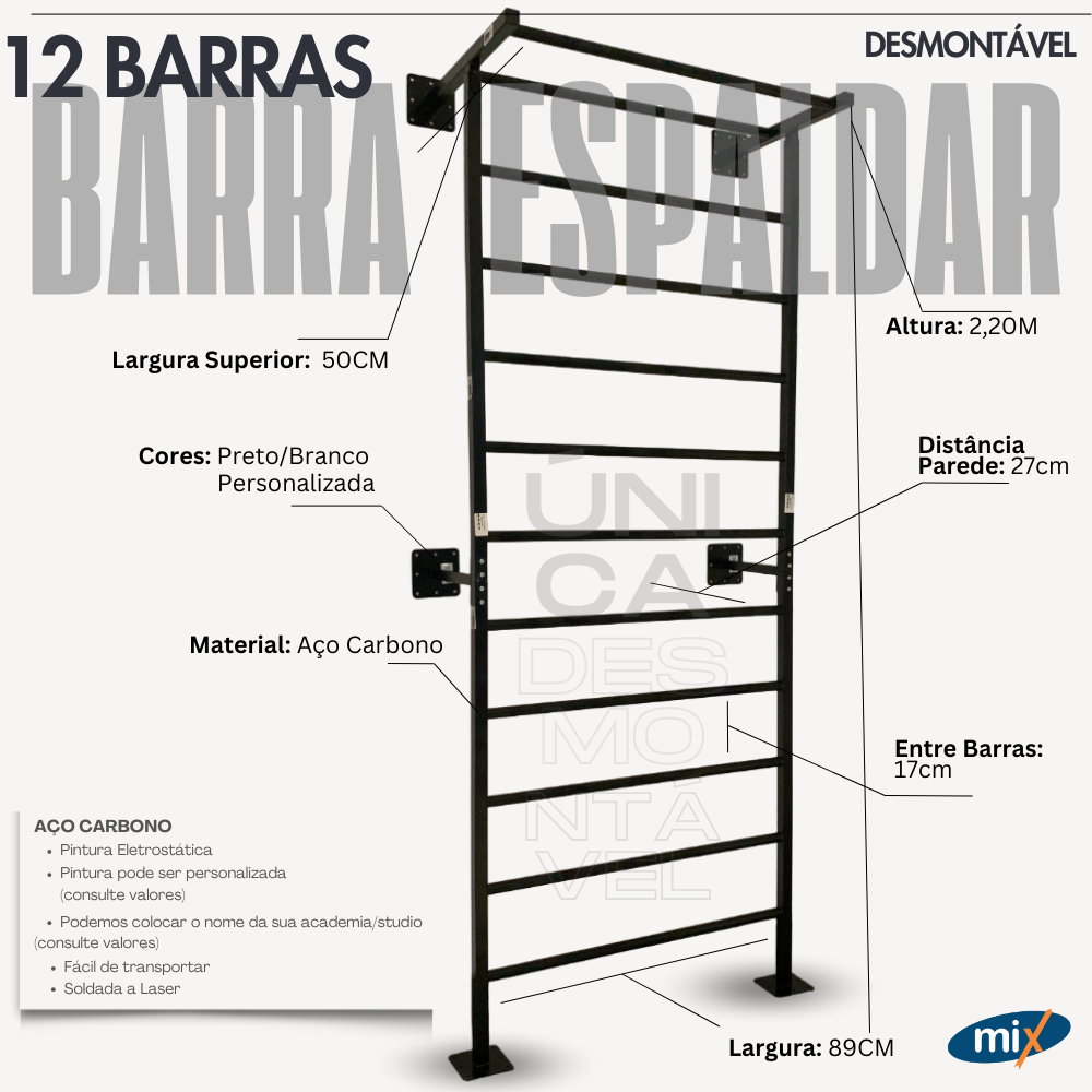 Espaldar de Parede em Aço Carbono Profissional